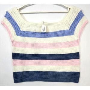 FULL TILT Sweater Juniors XXL Multicolor Stripe Scoop Neck Short Sleeve Knit New